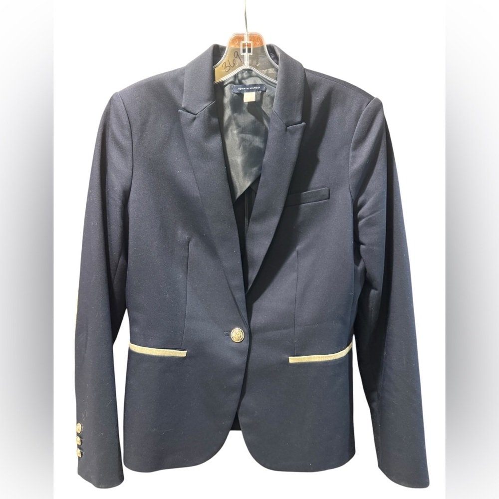 Tommy Hilfiger Navy Blazer with Cream Elbow Patches - Picture 2 of 6